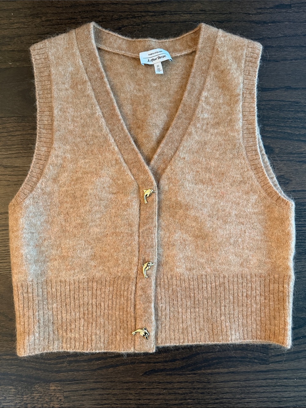 & Other Stories Camel Knit V-Neck Button Front Vest